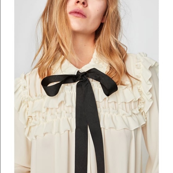 ruffle bow tie blouse